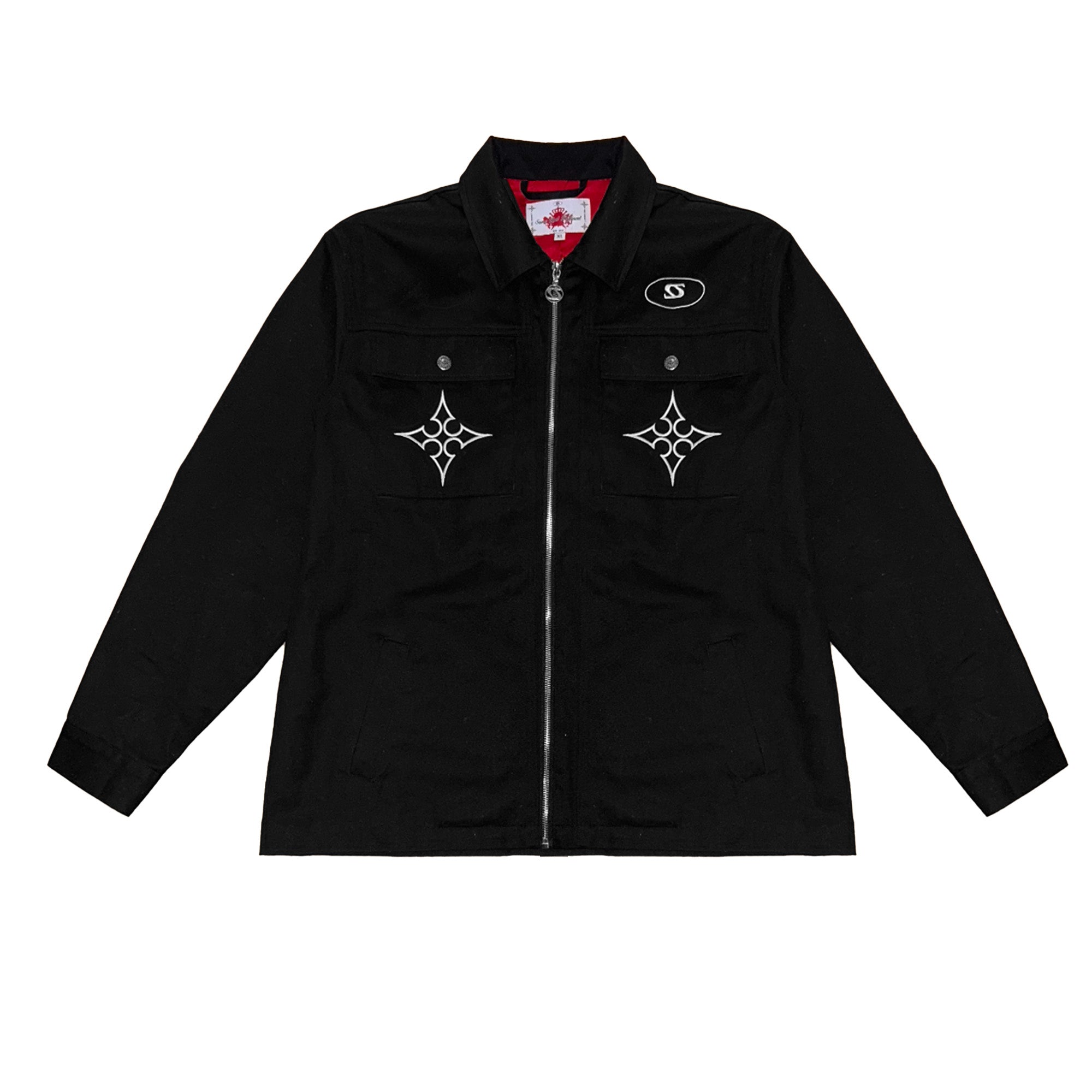 Black Embroidered Cargo Jacket