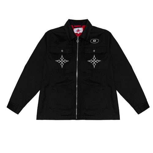 Black Embroidered Cargo Jacket