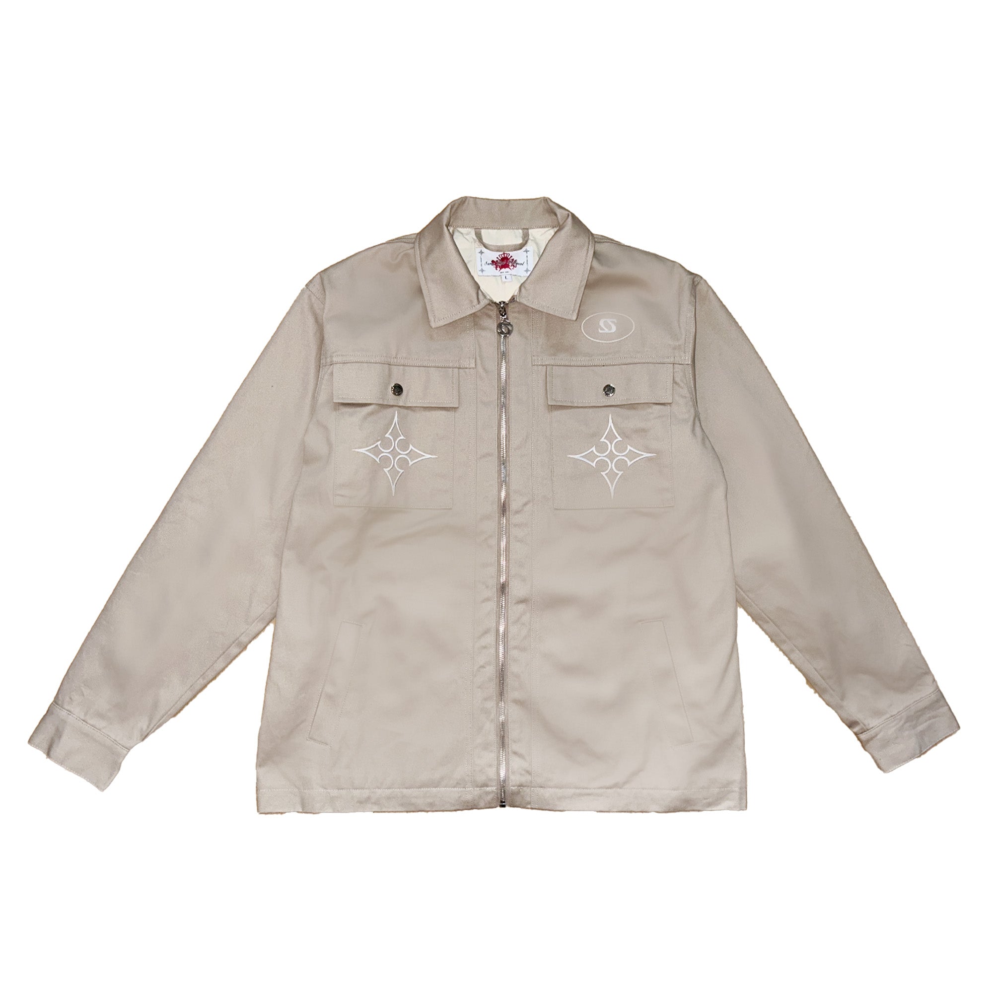 Khaki Embroidered Cargo Jacket
