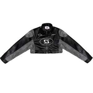 Ladies Leather Cropped Racer Jacket